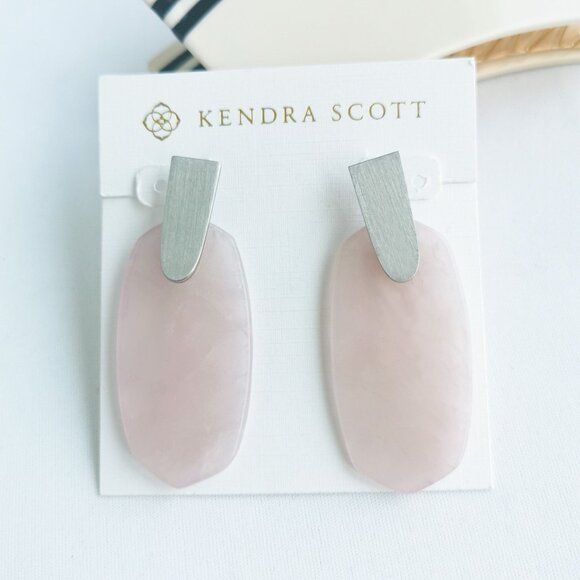 Kendra Scott Aragon Silver Rose Quartz Earrings - Picture 1 of 4